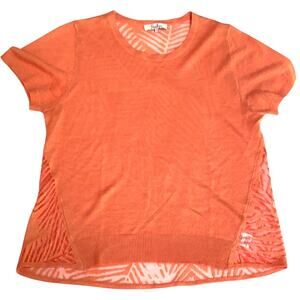 Parker sheer pullover casual top fine gauge knit peach short sleeve size S